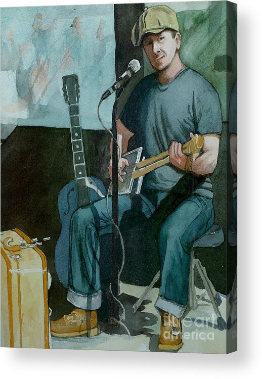 Musician Acrylic Print featuring the painting Jon Short-Have Blues will Travel by Lynn Babineau