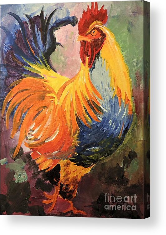 Bright Acrylic Print featuring the painting Just Don't Call Me Chicken by Tom Riggs