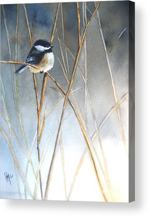 Chickadee Acrylic Print featuring the painting Just Thinking by Patricia Pushaw
