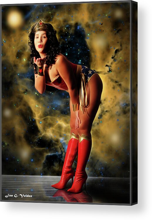 Wonder Woman Acrylic Print featuring the photograph Kiss Of a Wonder Gal by Jon Volden