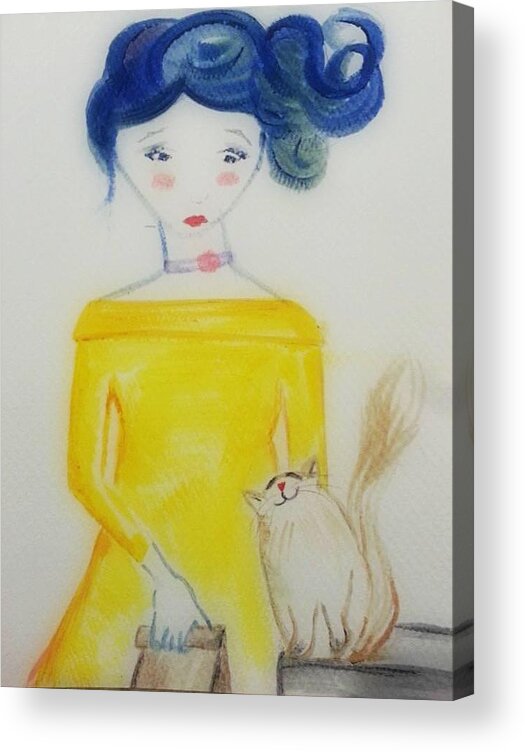 Illustration Acrylic Print featuring the drawing Kitty love by Tree Girly