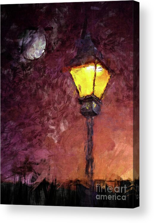 Digital Painting Acrylic Print featuring the digital art Lamp And Moon by Phil Perkins