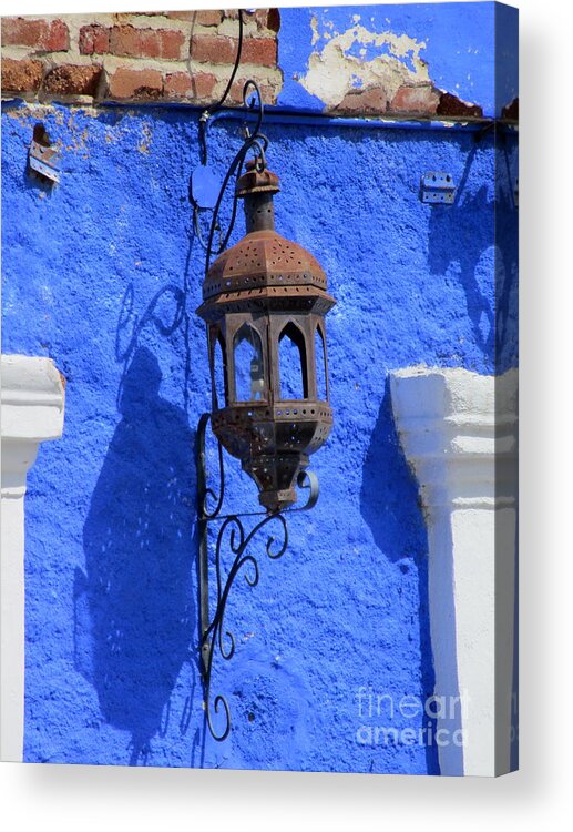 San Jose Del Cabo Acrylic Print featuring the photograph Lantern On Blue Wall by Randall Weidner