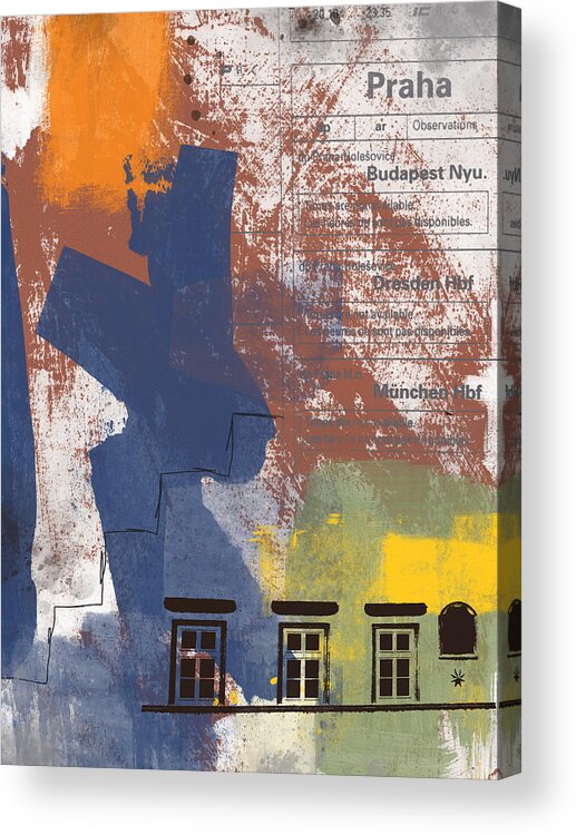 Prague Acrylic Print featuring the mixed media Last Train To Prague- Art by Linda Woods by Linda Woods