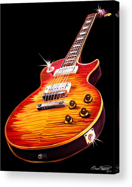 Les Paul Guitar Red Orange Acrylic Print featuring the painting Les Paul Guitar by Brett Hardin