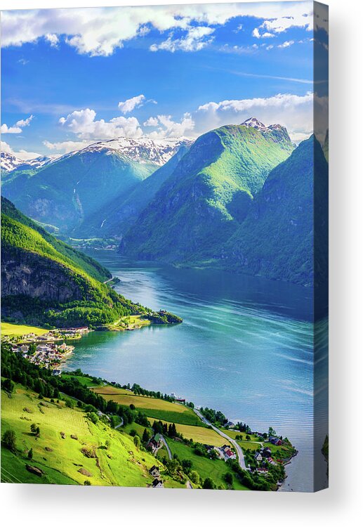 Aurland Acrylic Print featuring the photograph Lights and shadows of Sognefjord by Dmytro Korol