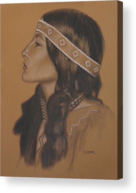 Indian Woman Acrylic Print featuring the drawing Little Bird by Todd Cooper
