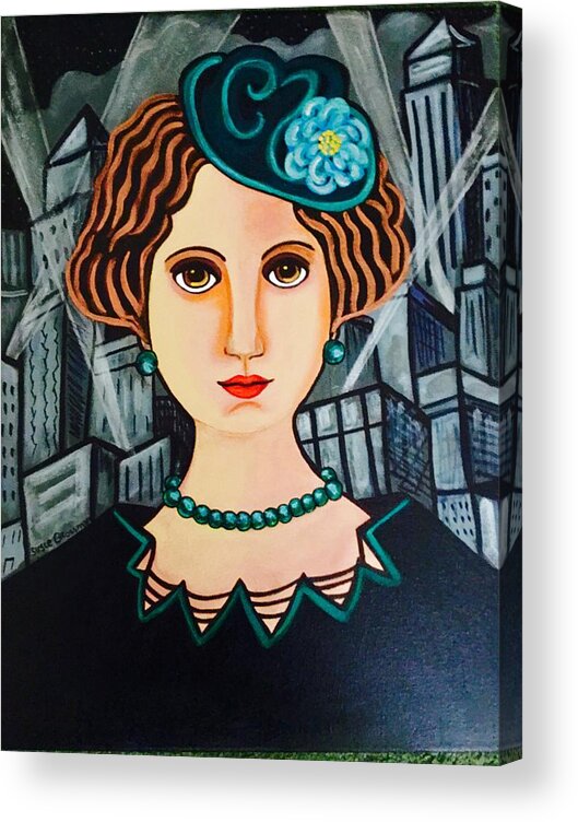 Art Deco Acrylic Print featuring the painting Little Blue Hat by Susie Grossman