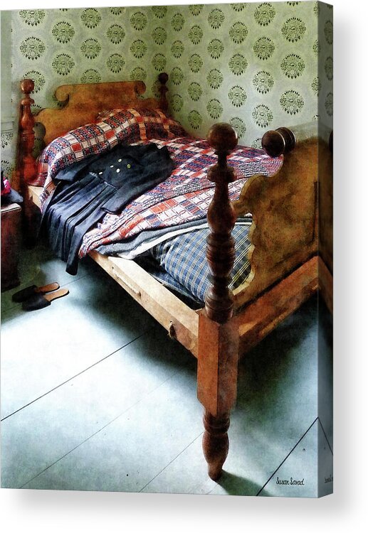 Long Sleeves Acrylic Print featuring the photograph Long Sleeved Dress on Bed by Susan Savad