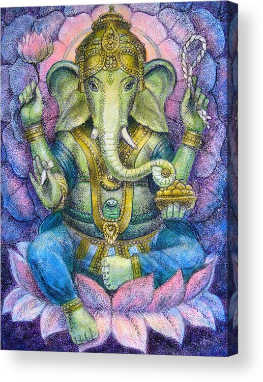 Lord Ganesha Acrylic Print featuring the painting Lotus Ganesha by Sue Halstenberg