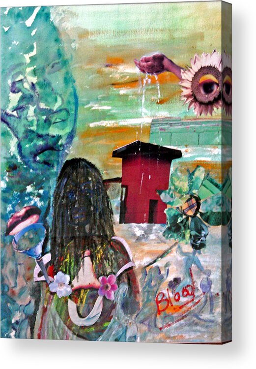 Water Acrylic Print featuring the painting Masks of Life by Peggy Blood