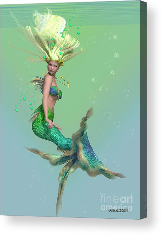 Mermaid Acrylic Print featuring the painting Mermaid in Green by Corey Ford