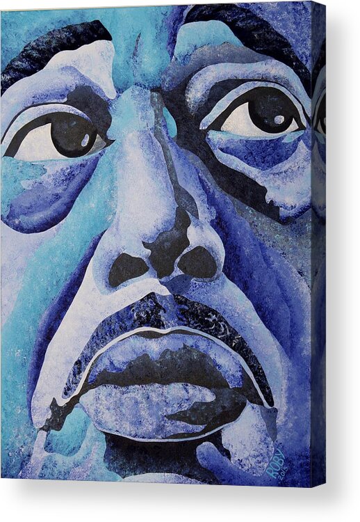 African American Male Profile In Indigo Acrylic Print featuring the painting Mood Indigo by William Roby