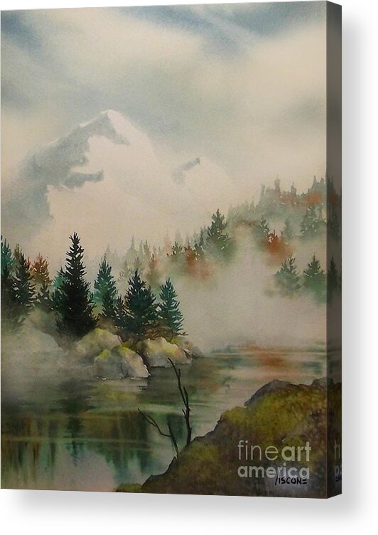 Morning Fog Southeast Alaska Acrylic Print featuring the painting Morning Fog Southeast Alaska by Teresa Ascone