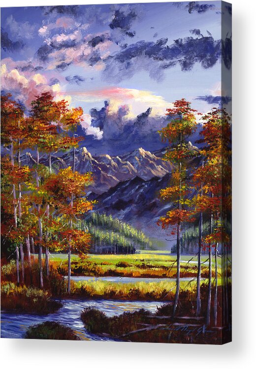 Mountains Acrylic Print featuring the painting Mountain River Valley by David Lloyd Glover
