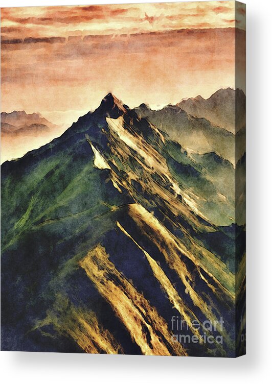 Mountains Acrylic Print featuring the digital art Mountains In The Clouds by Phil Perkins