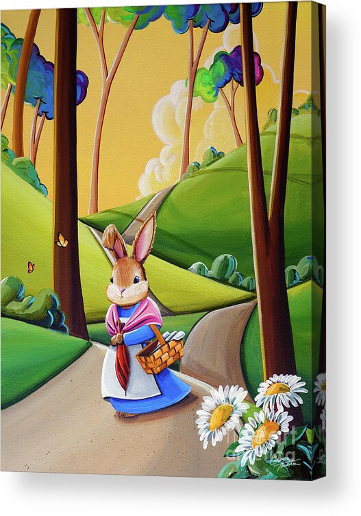 Peter Rabbit Acrylic Print featuring the painting Mrs. Rabbit Heads Out by Cindy Thornton