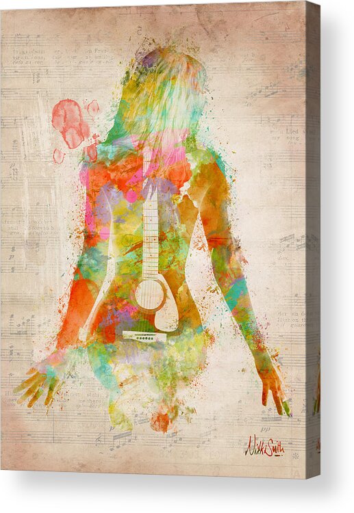 Guitar Acrylic Print featuring the digital art Music Was My First Love by Nikki Marie Smith