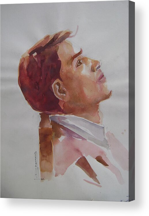 Water Color Portraitt Acrylic Print featuring the painting My Friend in Love by Dharmesh Prajapati