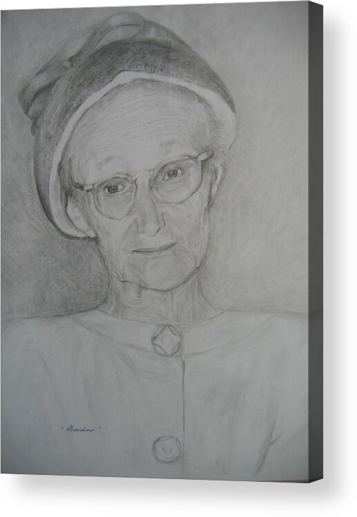Portrait Acrylic Print featuring the drawing My Grandma by Marlene Robbins