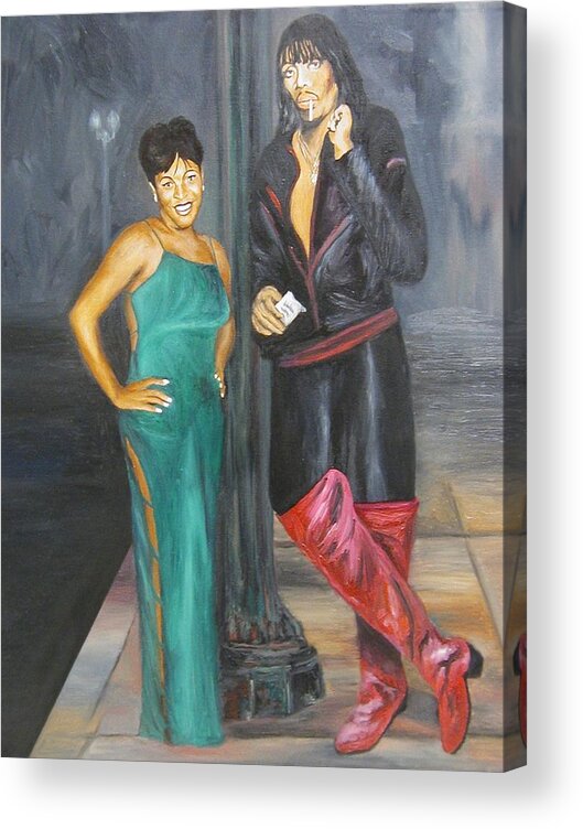 Portraits Acrylic Print featuring the painting Mz Thang and Rick James by Angelo Thomas