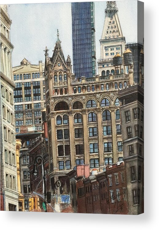 New York City Acrylic Print featuring the painting New York City III- Union Square/ Broadway by Henrieta Maneva