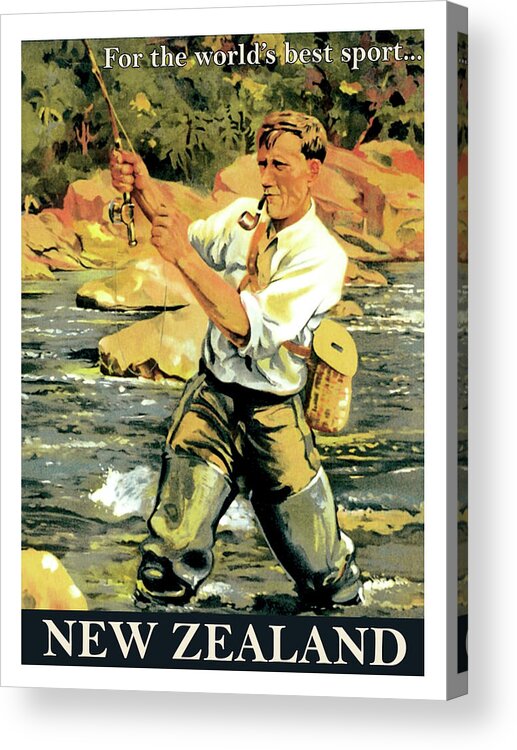 New Zealand Acrylic Print featuring the painting New Zealand, fishing, sport by Long Shot
