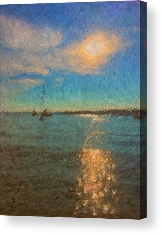 Ocean Sun Path Acrylic Print featuring the painting Ocean sun path at Boothbay Harbor by Viktor Arsenov