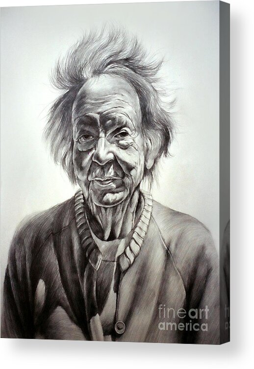 Old Lady Acrylic Print featuring the drawing Old Farm Lady by Christopher Shellhammer