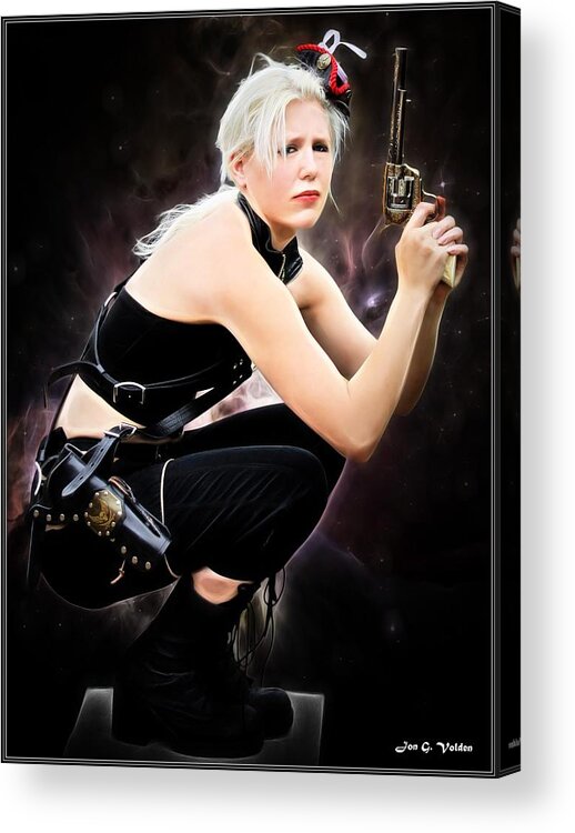 Fantasy Acrylic Print featuring the painting One Gun Sally by Jon Volden