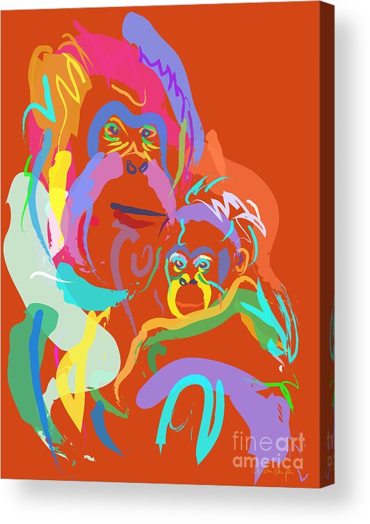 Orangutan Art Acrylic Print featuring the painting Orangutan mom and baby by Go Van Kampen