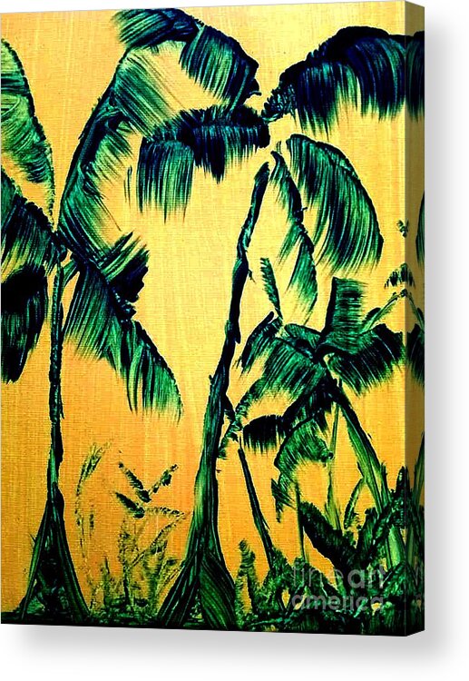 Palm Trees Beach Ocean Florida Sea Acrylic Print featuring the painting Palms in Yellow Sky by James and Donna Daugherty