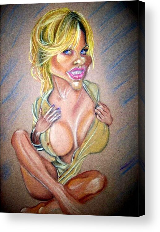 Celeb Caricatures Acrylic Print featuring the painting Pamela Anderson by Sean Leonard