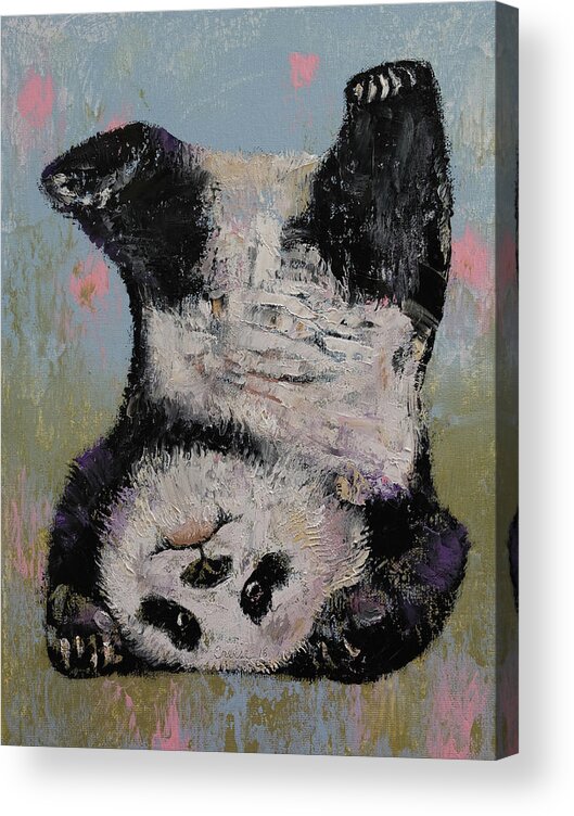 Silly Acrylic Print featuring the painting Panda Headstand by Michael Creese