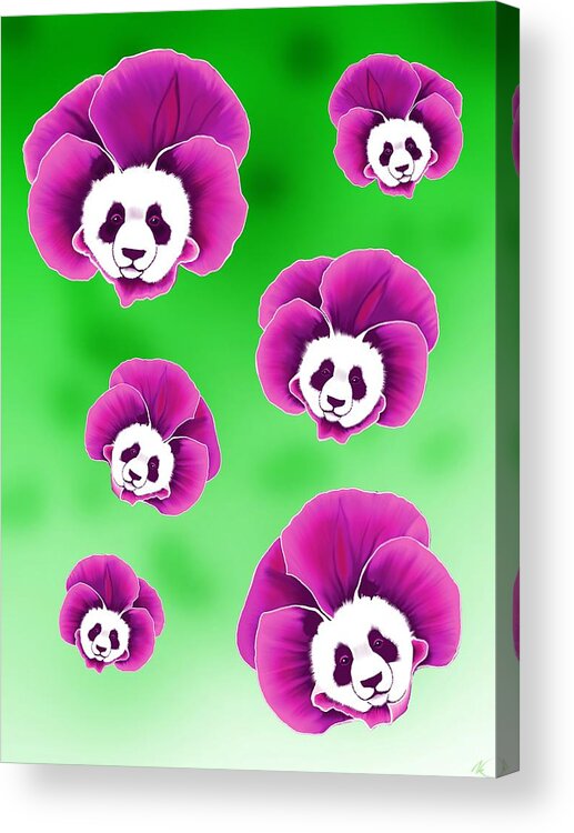 Panda Acrylic Print featuring the digital art Panda Pansies by Norman Klein