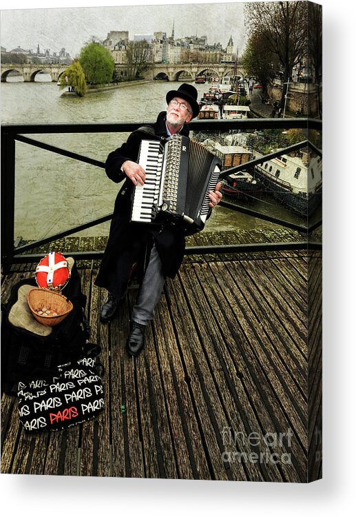 Paris Street Musician Acrylic Print featuring the photograph Paris Street Musician by Elena Nosyreva