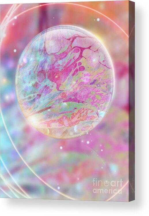 Colorful Acrylic Print featuring the digital art Pastel Dream Sphere by Rachel Hannah