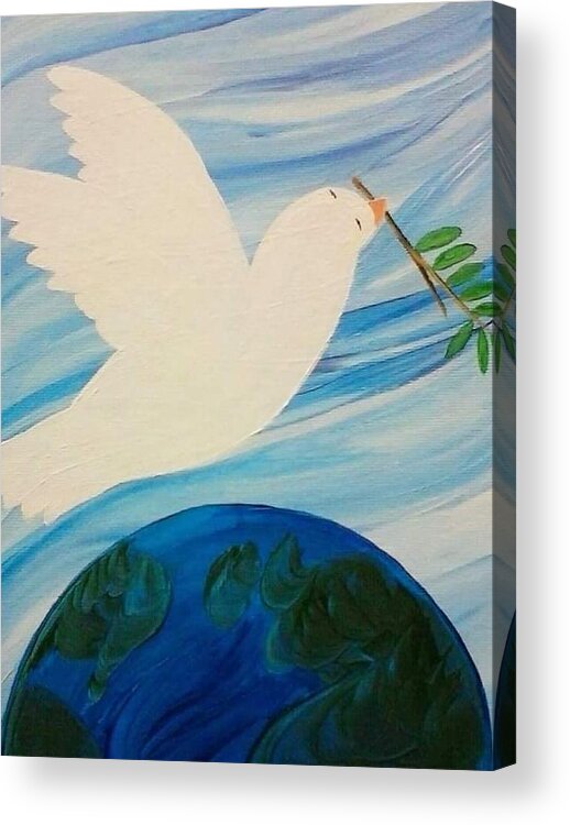 Dove; Olive Branch; Peace On Earth; Bird; Peace Dove; Wall Art Acrylic Print featuring the painting Peace on Earth by Cepiatone Fine Art Callie E Austin