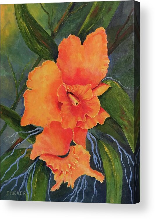 Orchid Acrylic Print featuring the painting Peach Blush Orchid by Jane Ricker