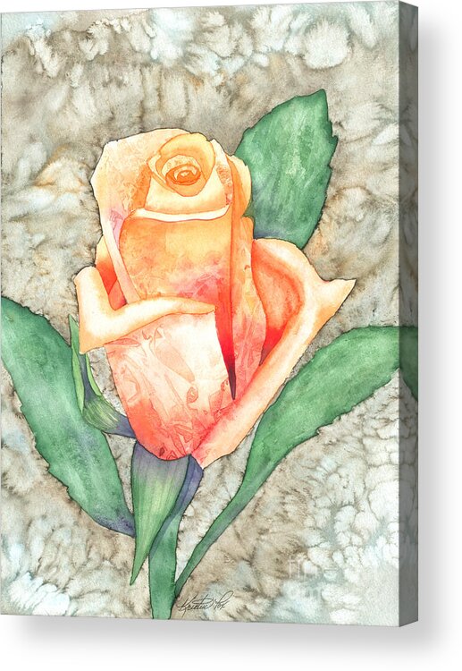 Artoffoxvox Acrylic Print featuring the painting Peach Rose by Kristen Fox