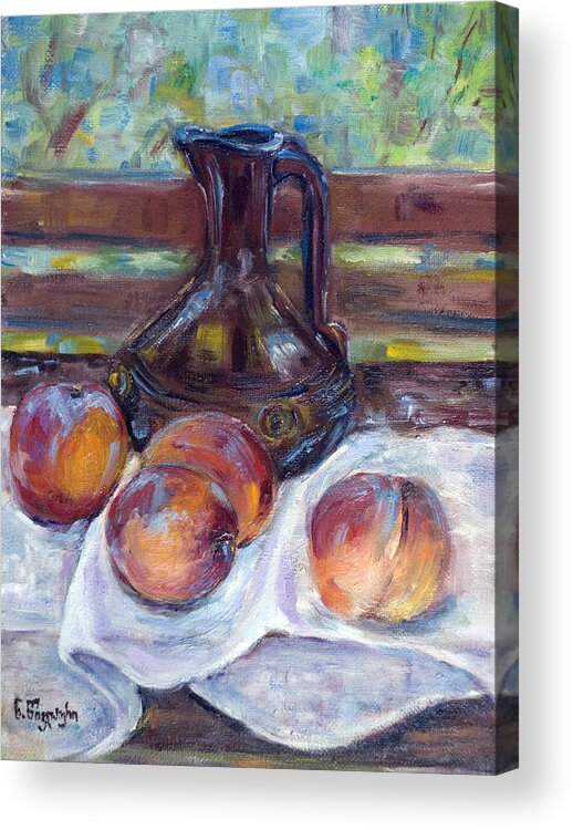 Oil Painting Acrylic Print featuring the painting Peaches by Natia Tsiklauri