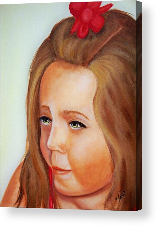 Portrait Acrylic Print featuring the painting Pensive Lass by Joni McPherson