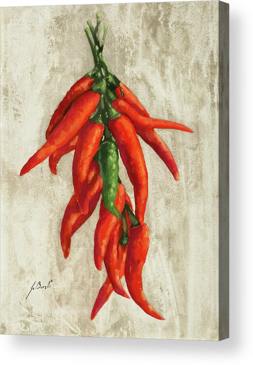 Pepper Acrylic Print featuring the painting Peperoncini by Guido Borelli