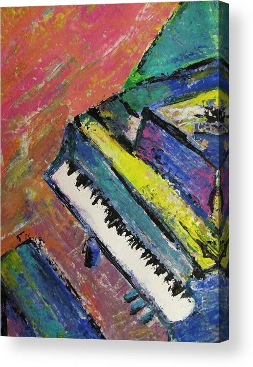 Music Acrylic Print featuring the painting Piano with Yellow by Anita Burgermeister
