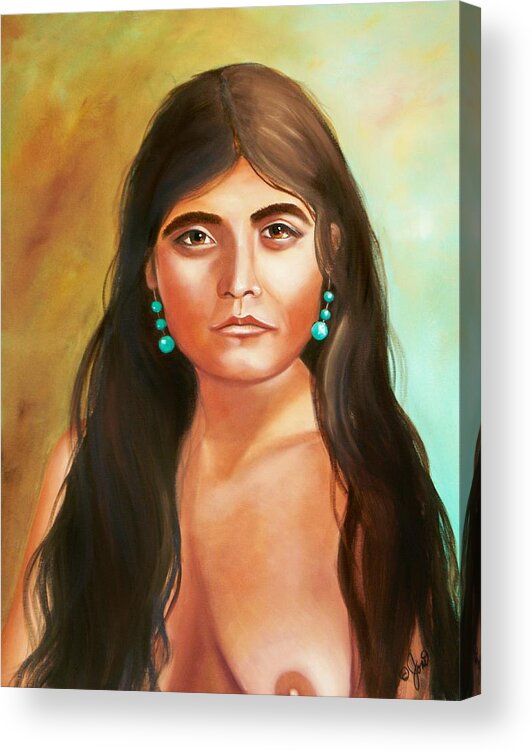 Portrait Acrylic Print featuring the painting Pima Maiden by Joni McPherson