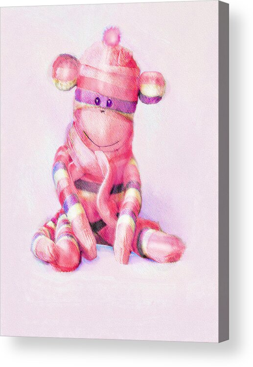 Monkey Acrylic Print featuring the digital art Pink Sock Monkey by Jane Schnetlage
