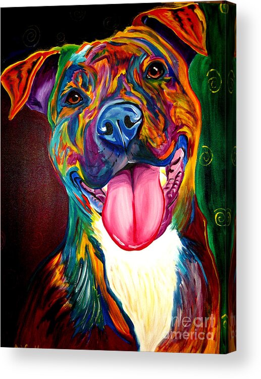 Dog Acrylic Print featuring the painting Pit Bull - Olive by Dawg Painter