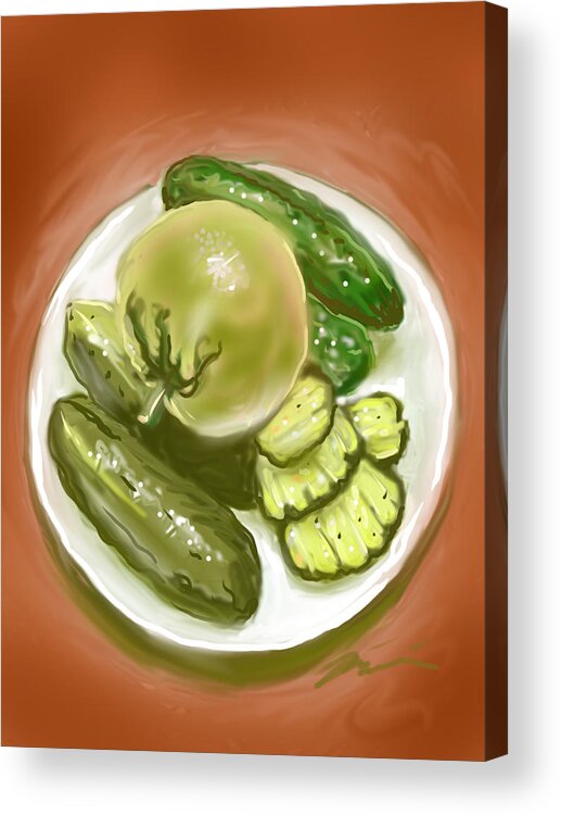 Pickles Acrylic Print featuring the painting Plate of Pickles by Jean Pacheco Ravinski