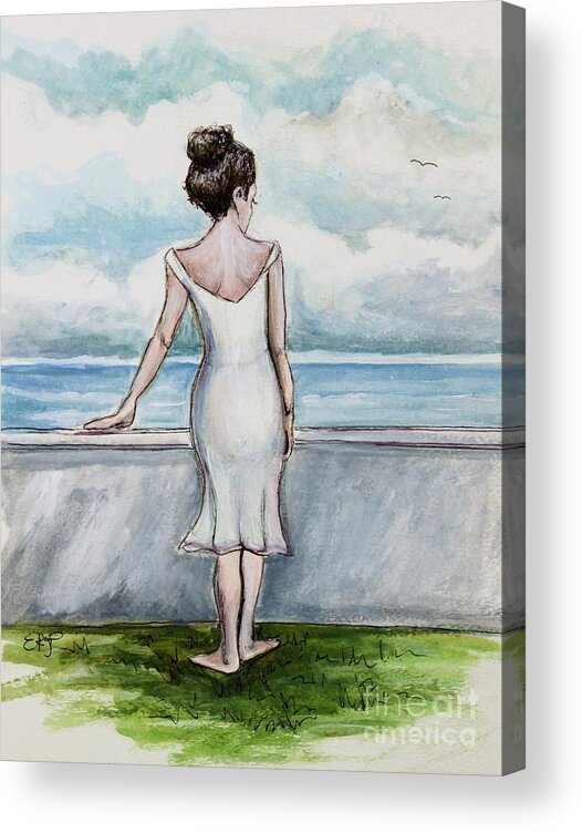 Ocean Acrylic Print featuring the painting Ponder by Elizabeth Robinette Tyndall