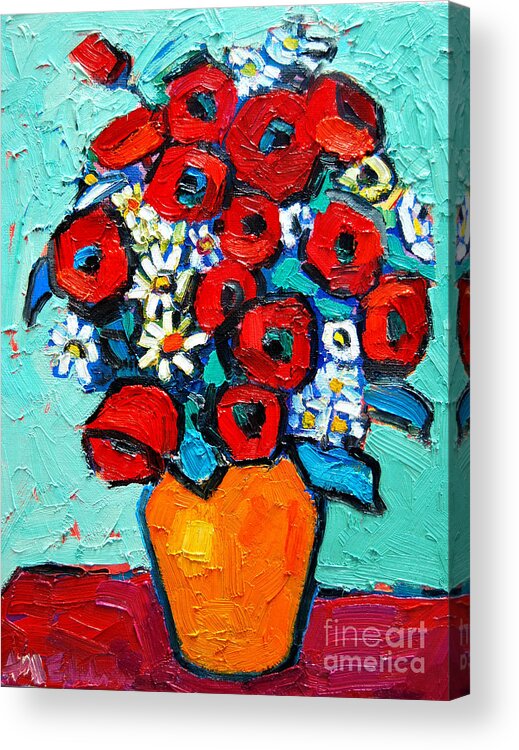 Floral Acrylic Print featuring the painting Poppies And Daisies Bouquet by Ana Maria Edulescu